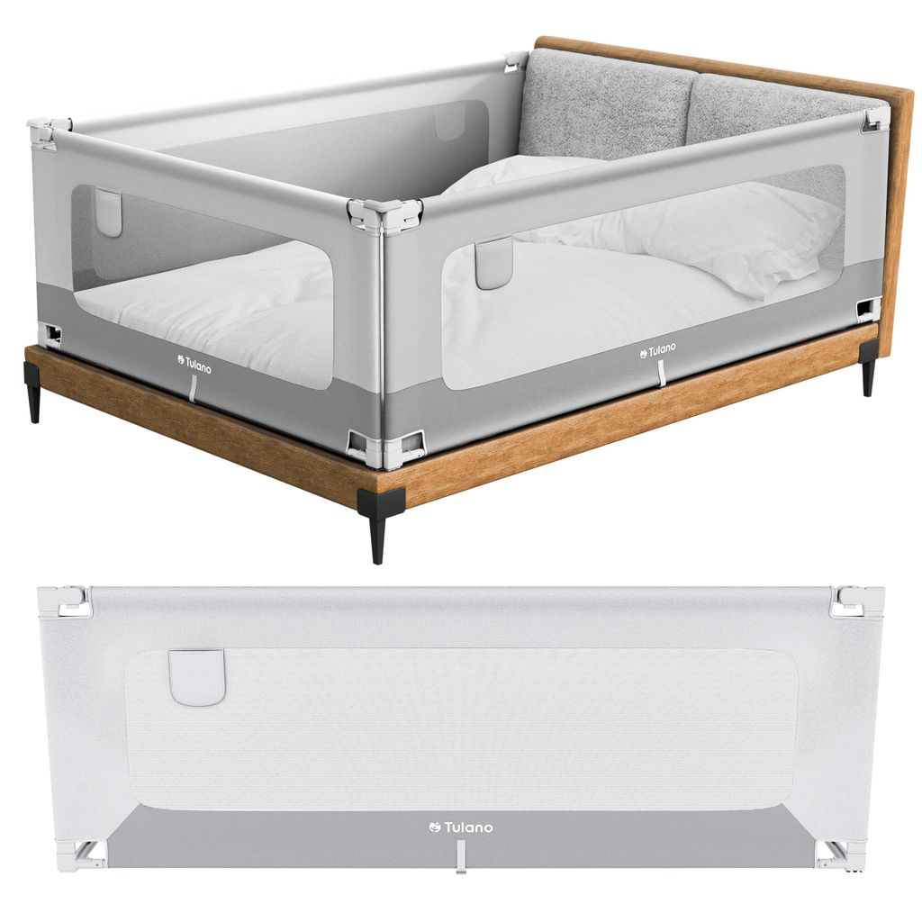 Tulano Cover 40 Grey-White Sicherheitsgitter für Kinderbetten, 200 cm, höhenverstellbar, klappbar, weiß-grau