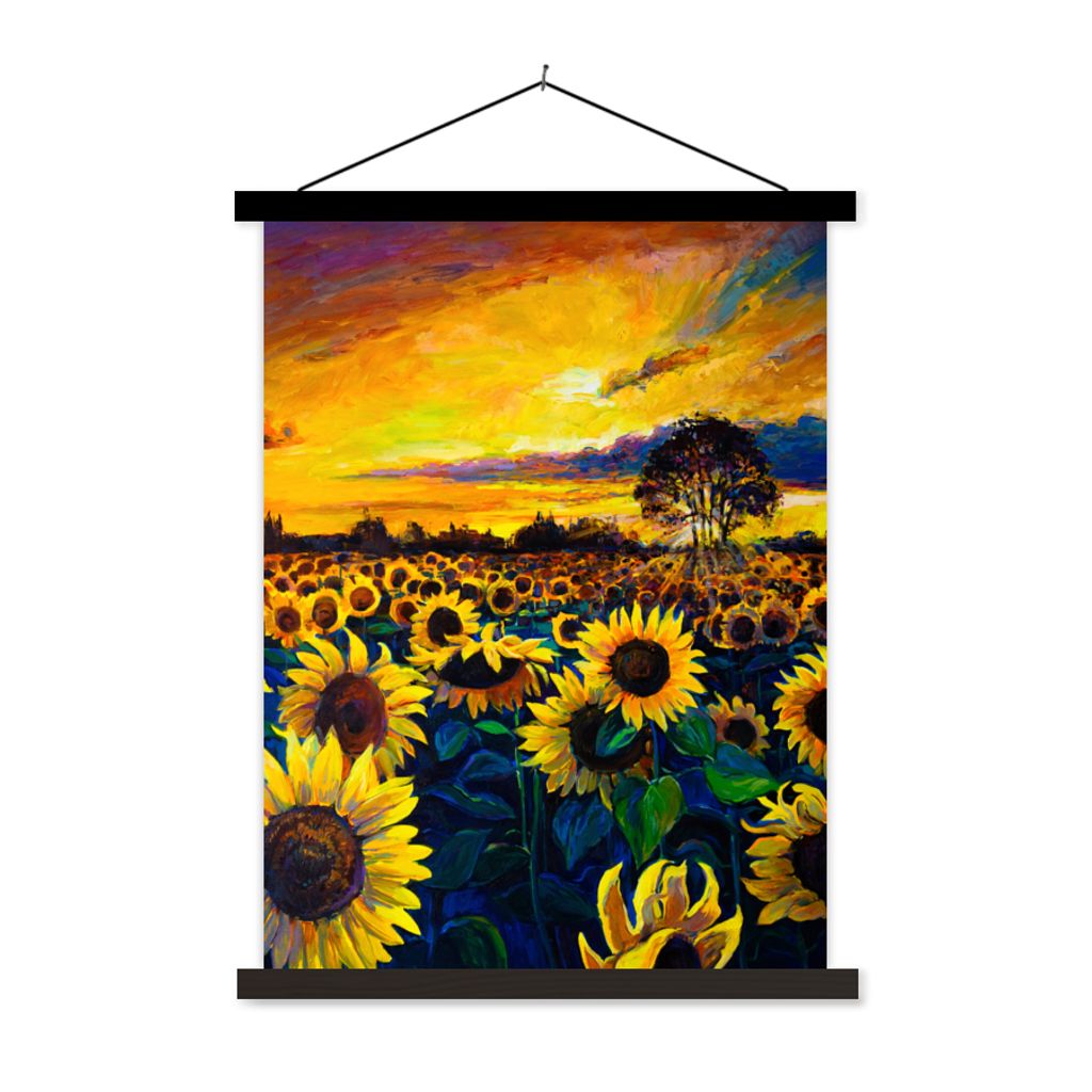 MuchoWow Textilposter Gemälde - Ölfarbe - Blumen - Sonnenblume 120x160 cm mit schwarzem Rahmen - Magnetischer