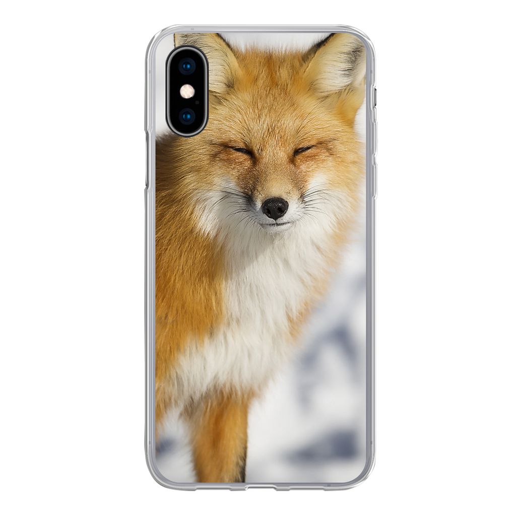MuchoWow Handyhülle Schutzhülle Hülle für iPhone X Fuchs - Schnee - Rot Silikon Softcase Handy Hülle - Handyhülle