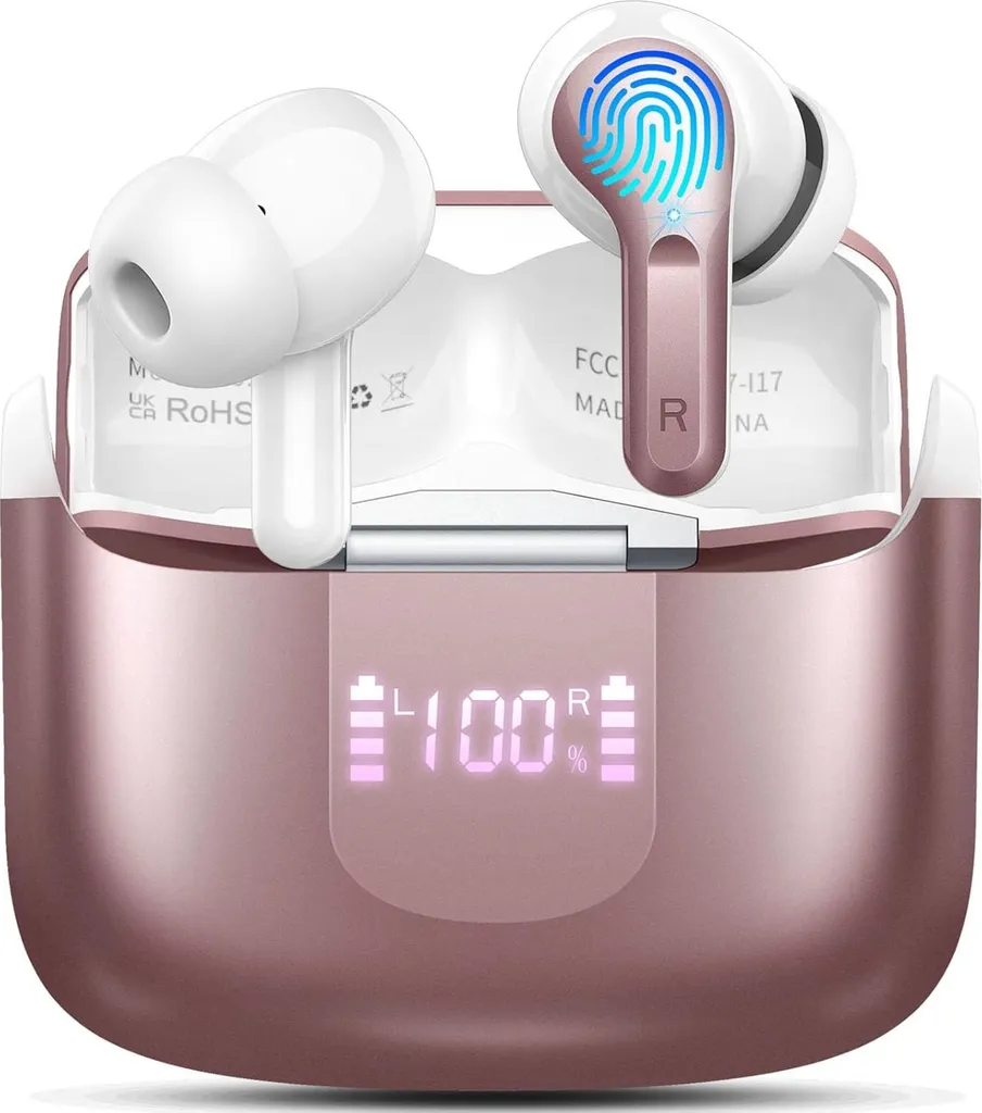 Bluetooth Kopfhörer In Ear, 50 Std Spielzeit, 3D Hi-Fi Stereo, Tiefer Bass, Bluetooth 5.4, 4 ENC Noise Cancelling Mic, USB-C, IPX7 Wasserdicht