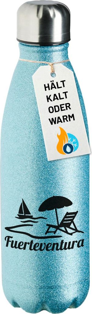 Huuraa Trinkflasche Fuerteventura Inselmotiv Spanien 500ml Blue Edelstahl Wasserflasche Trinkflasche Geschenkidee