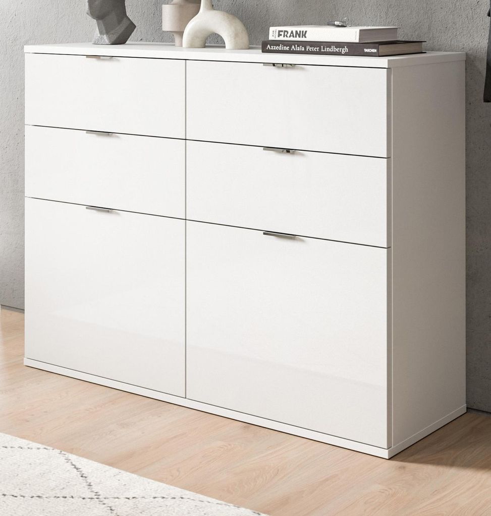 Kommode "SystemX" in weiß Hochglanz Flur Diele Mehrzweckschrank 110 x 85 cm