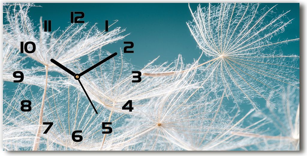 Wanduhr aus Glas – 60x30 cm - Glasbild - Glasuhr - Gehärtetes Glas - schwarze-zeiger - Löwenzahn Samen