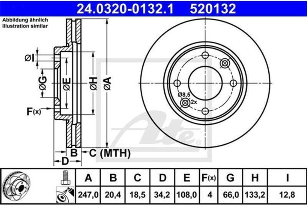 ATE Bremsscheiben (2 Stück) Vorderachse 24.0320-0132.1