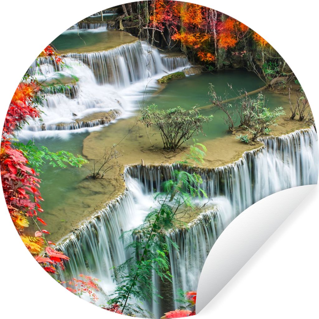 MuchoWow Runde Wandtattoo - Wandsticker Tapete Aufkleber Bäume - Wasserfall - Herbst - Natur Ø 80 cm Selbstklebend und Repositionierbar - Wanda...