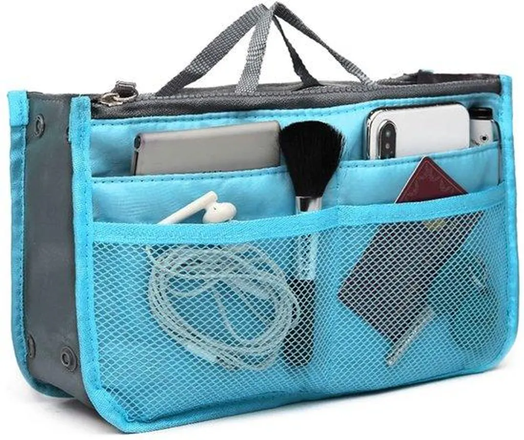 Grand sac à main bleu avec trousse de maquillage assortie - Modèle XL