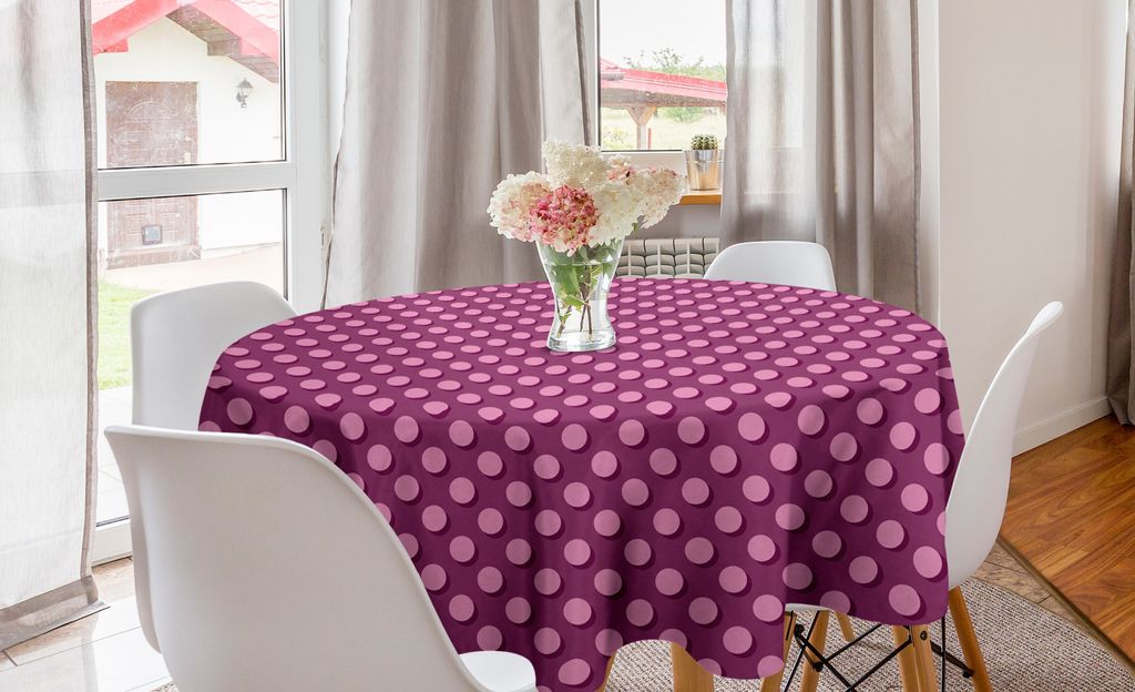 ABAKUHAUS Rosa Tupfen Runde Tischdecke, Mode Kulisse, Kreis Tischdecke Abdeckung für Esszimmer Küche Dekoration, 150 cm, Dunkle Magenta-Baby-Rosa