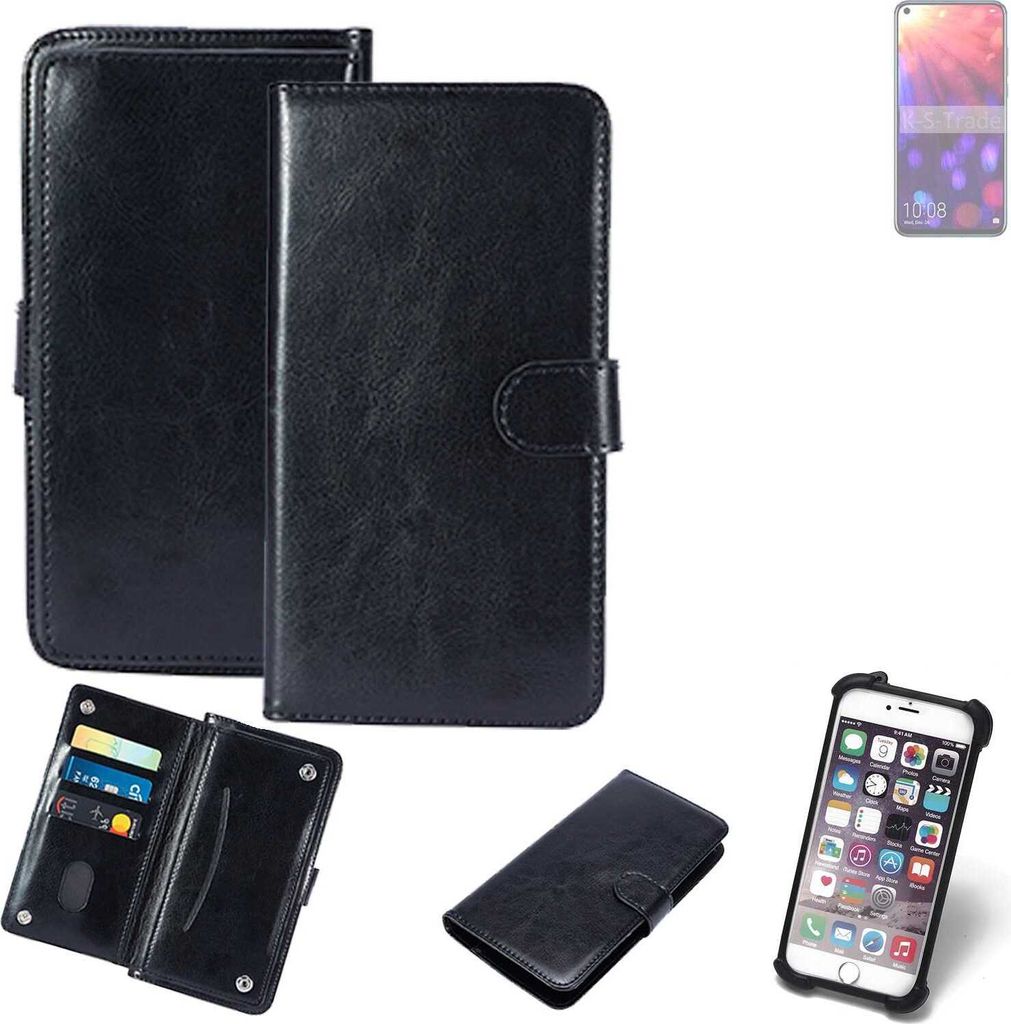 K-S-Trade 360° Hülle kompatibel mit Huawei Honor View 20 schwarz Kunstleder Case BookCase WalletCase Kunstlederederhülle Handyhülle, Rundumschutz