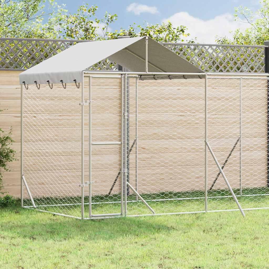 vidaXL Outdoor-Hundezwinger mit Dach Silbern 14x2x2,5 m Produktbild 