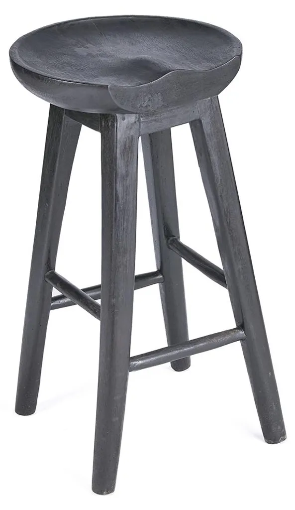 Tabouret de bar bois de mangue noir 40x35x75cm - Design industriel chic