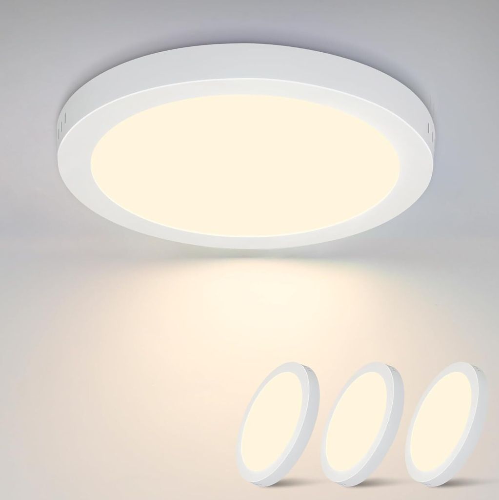 ZMH LED-Deckenleuchte Rund Flach 3er-Pack Modernes Deckenlicht Flurlampe Warmweiß 3000K 18 W Küche Büro Kinderzimmer Schlafzimmer