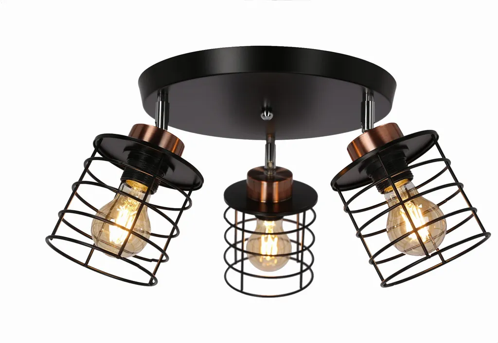 Éclairage Intérieur de Salon Plafonnier 3 Lumières E27 Style Industriel