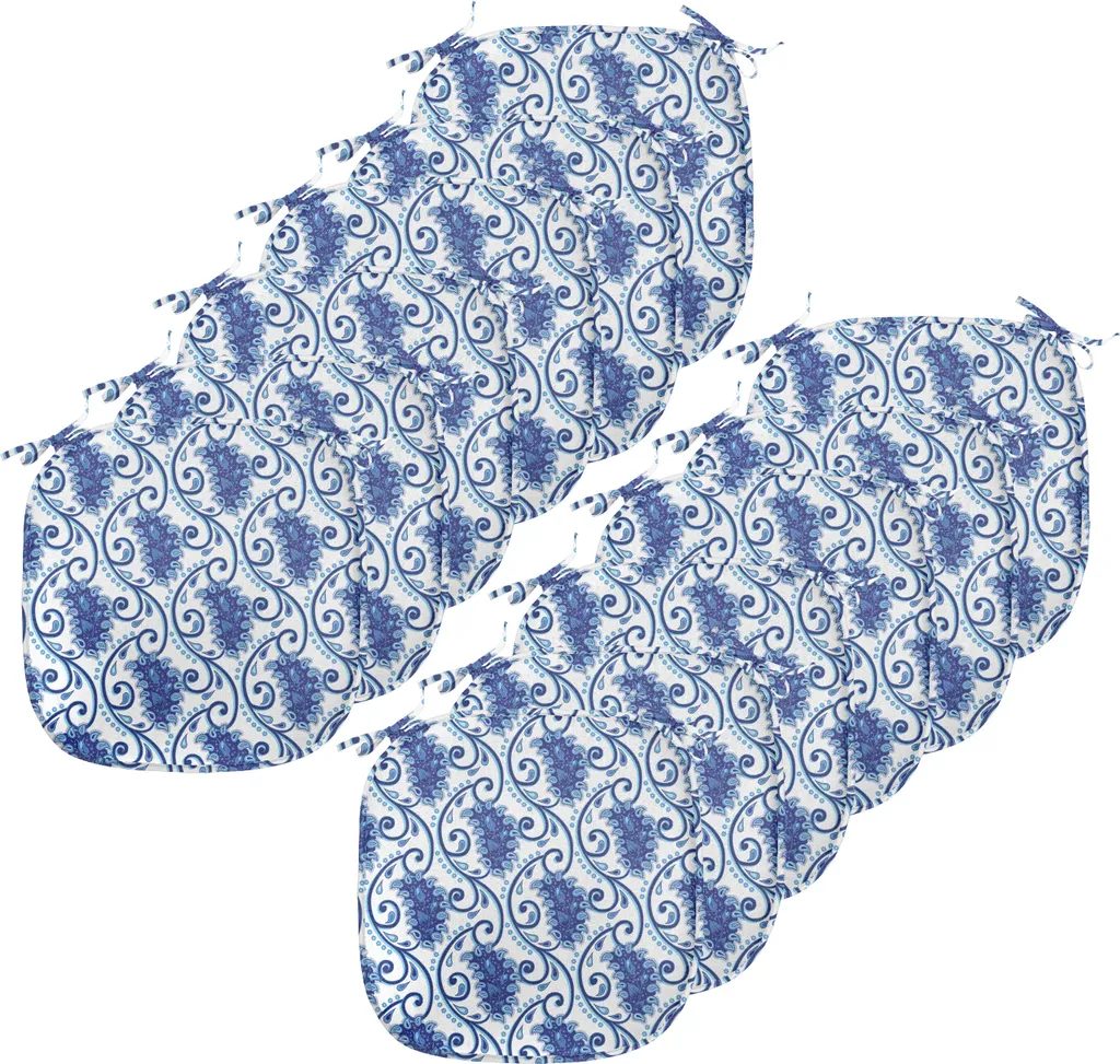 ABAKUHAUS Set 12 Cuscini Sedie Cucina 40x40 Impermeabili Paisley Blu