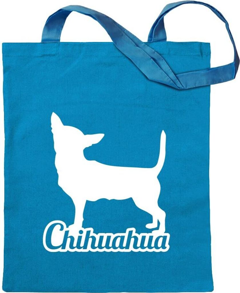 Kiwistar - Baumwolltasche - hellblau - Chihuahua Techichi - Tragetasche Stoffbeutel Umhängetasche langer Henkel