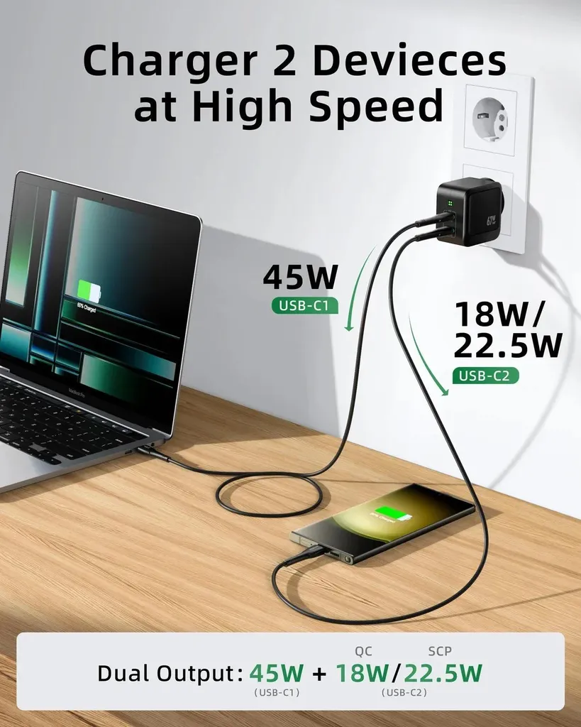 Chargeur USB C 65W pour libérer vos multiprises avec double port rapide