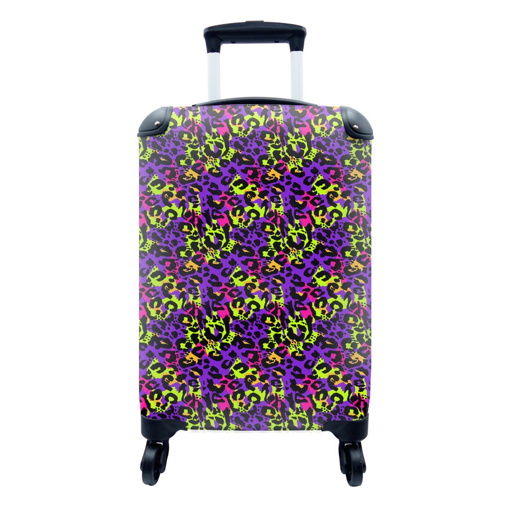 MuchoWow Koffer Handgepäck Trolley Rollkoffer Kleine Reisekoffer mit 4 Rollen - Tiermuster - Panther - Neon - Regenbogen - Cabin Size < 55x40x23...
