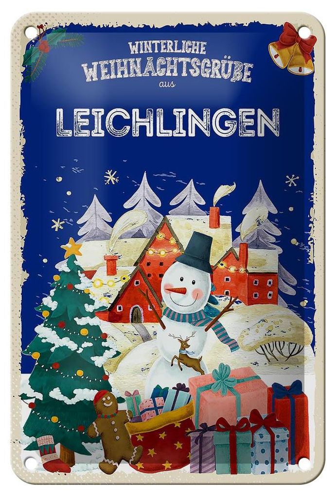 Blechschild Weihnachtsgrüße LEICHLINGEN Geschenk Dekoration 12x18cm