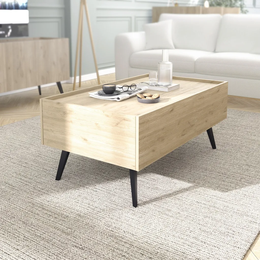 Table Basse Robuste Anti-Taches Style Chêne pour Salon Actif 102 cm