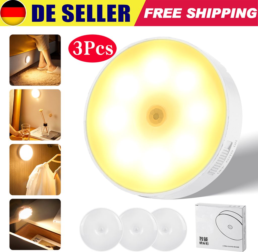 3 Stück LED Sensor Nachtlicht (warmweißes Licht), LED Produktbild