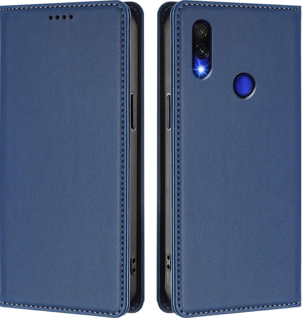Handyhülle für Xiaomi Redmi Note 7/Note 7 Pro, Kunstleder Klapphülle Stoßfeste Magnetische Hülle mit Ständer Dunkelblau