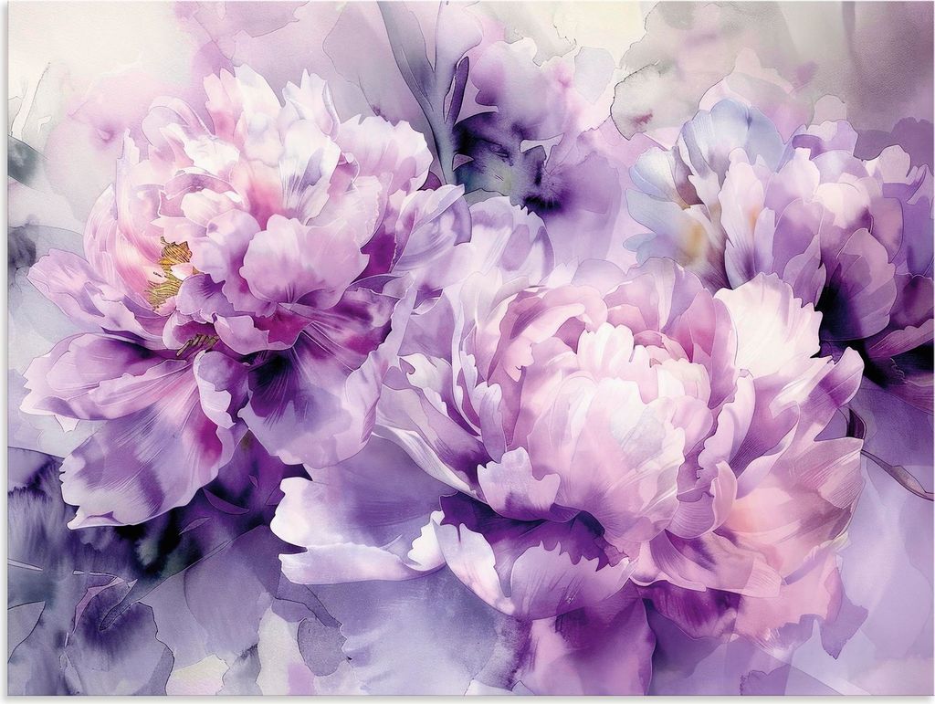 ARTland Wandbild Alu für Innen & Outdoor Lila Farbene Pfingstrosen Aquarell Größe: 80x60 cm