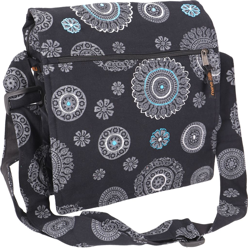 Schultertasche, Hippie Tasche, Goa Tasche Schwarz, Uni - Produktbild 