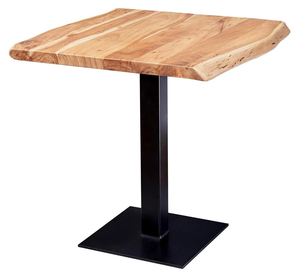 FineBuy quadratischer Esszimmertisch 80cm aus massivem Akazienholz mit Baumkante - Industrial Esstisch aus echtem Holz - Küchentisch - Baumkantent...