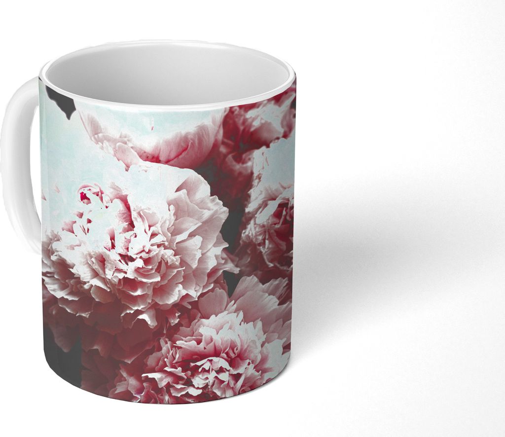 MuchoWow Tasse Kaffeetasse Kaffeebecher 350 ml Blumenstrauß aus rosa Pfingstrosen Teetasse - Fototasse - Becher - Keramikbecher - Teebecher - Ka...
