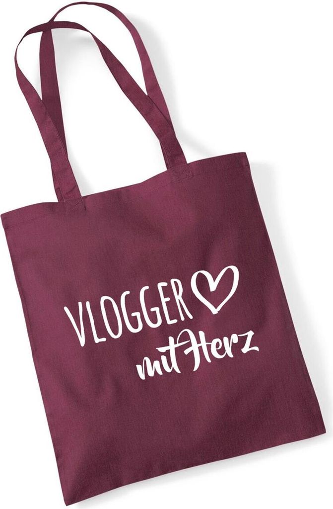 Huuraa Jutebeutel Vlogger mit Herz 10 Liter Burgundy Baumwolle Tasche Geschenkidee