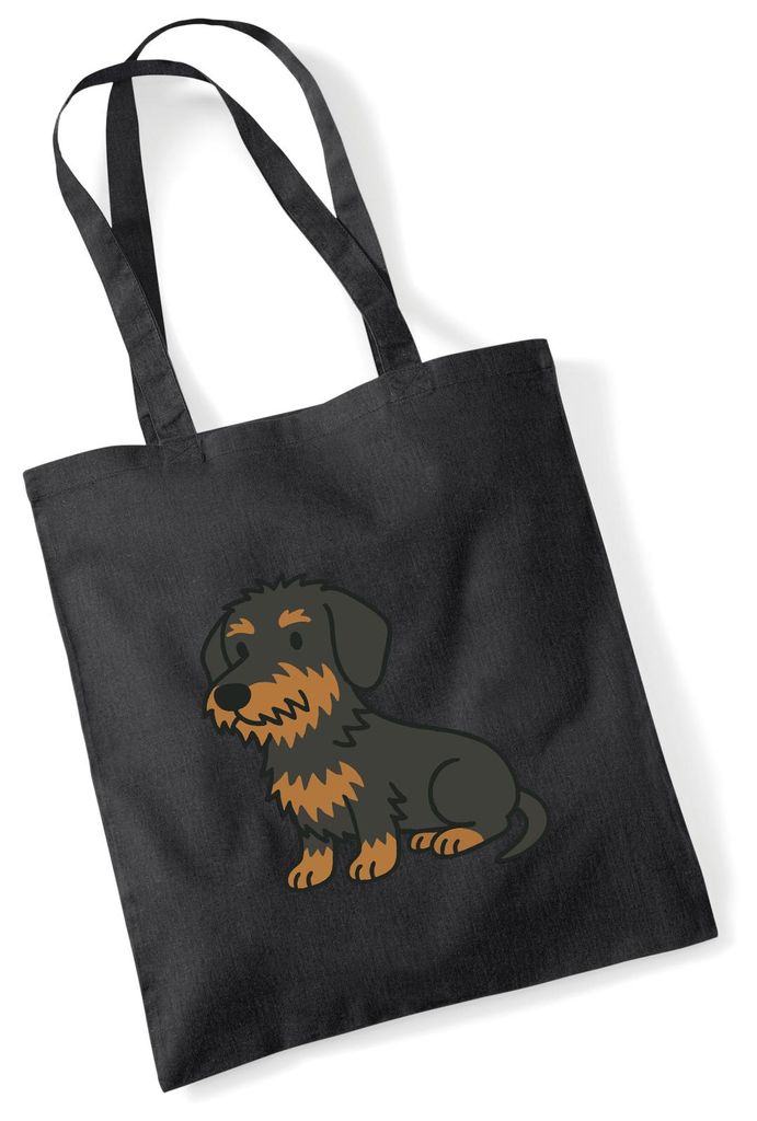 Huuraa Jutebeutel Rauhaar Dackel Sausage Dog Comic 10 Liter Black Baumwolle Tasche Geschenkidee