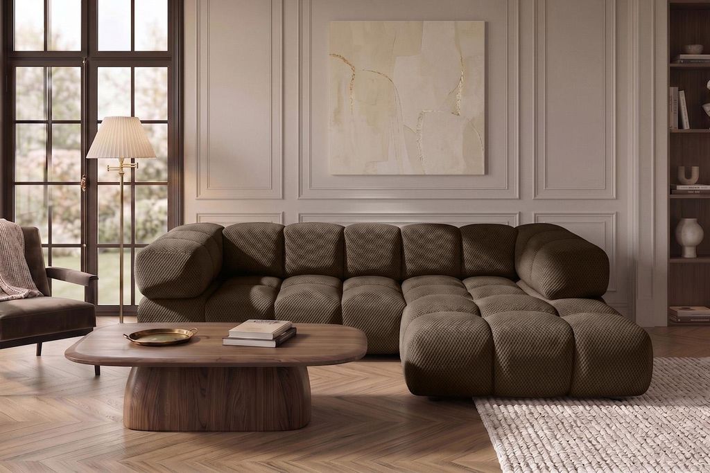 Kaiser Möbel Ecksofa L-Form, strukturierter Premiumstoff Sonic, Braun, Rechts, Averro