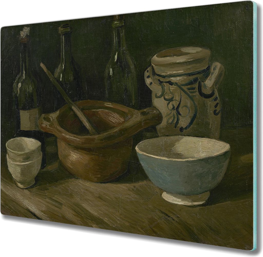 Coloray Schneidebrett Herdabdeckplatte 60x52 cm Kochplattenabdeckung Küchenbrett Hackbrett - Keramik Flaschen Van Gogh