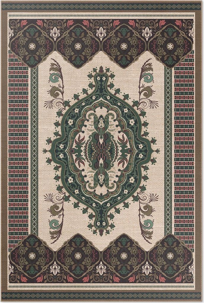 Buntes geometrisches Grün – Vinylteppich – 120x180 cm – Indoor Teppich – Flur – Pflegeleicht – Modern