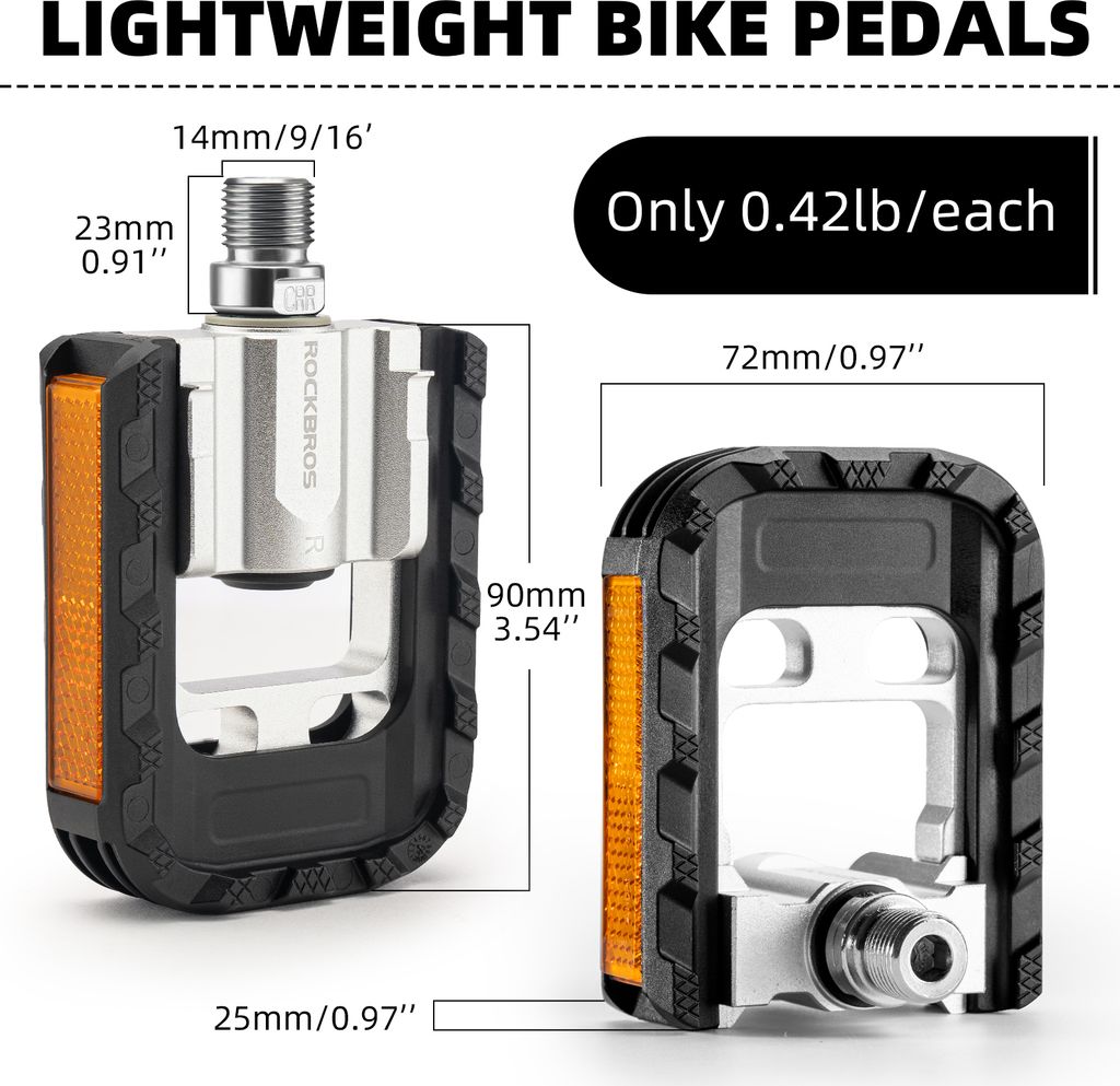 Faltbare Fahrradpedale Mit Reflektoren - Rutschfeste Trittfläche 10x7 Cm, 9/16 Zoll, Für City Bike & MTB