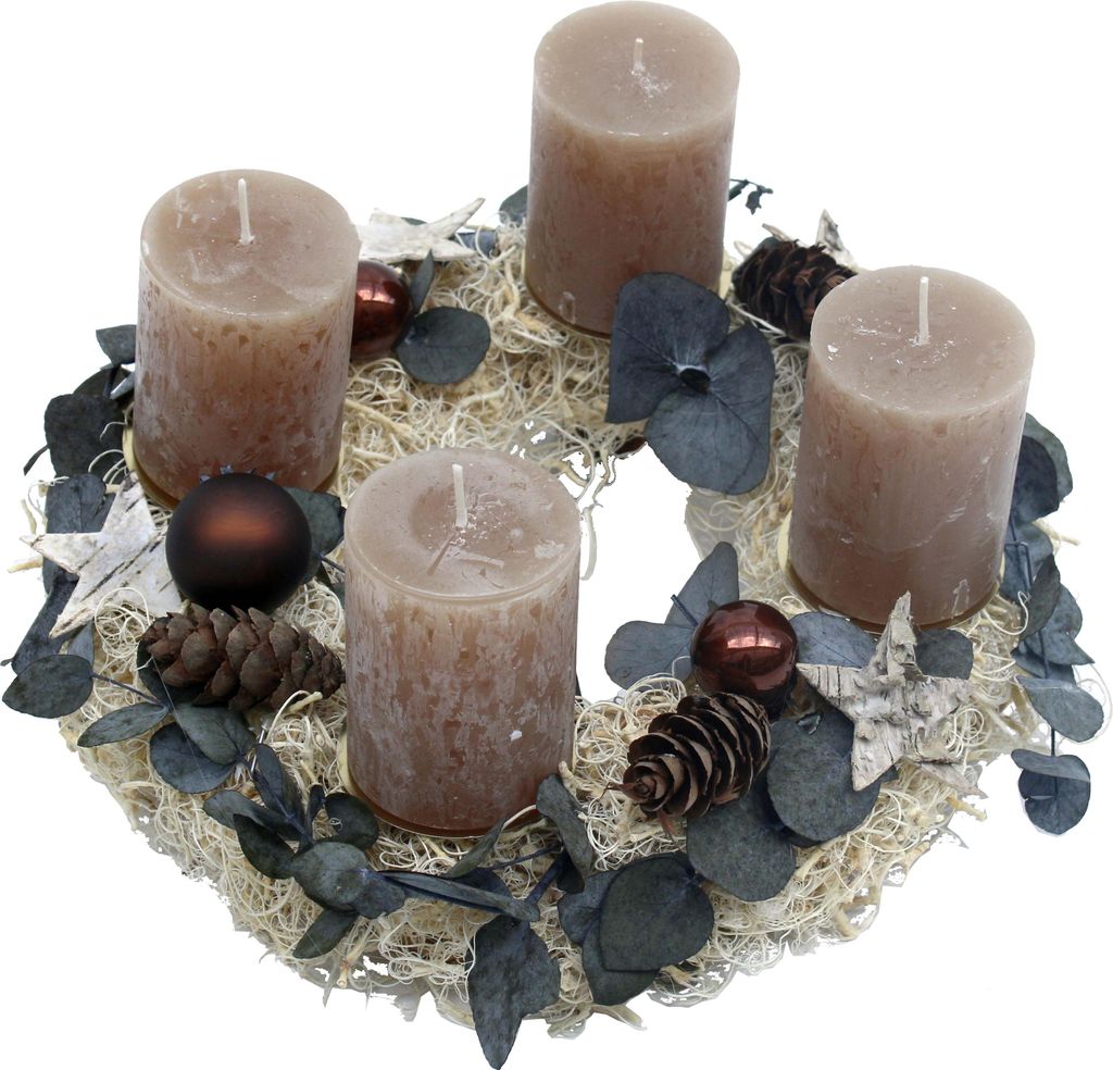 Adventskranz Tischkranz aus Curlymoos erdnussfarben CreaFlor Home