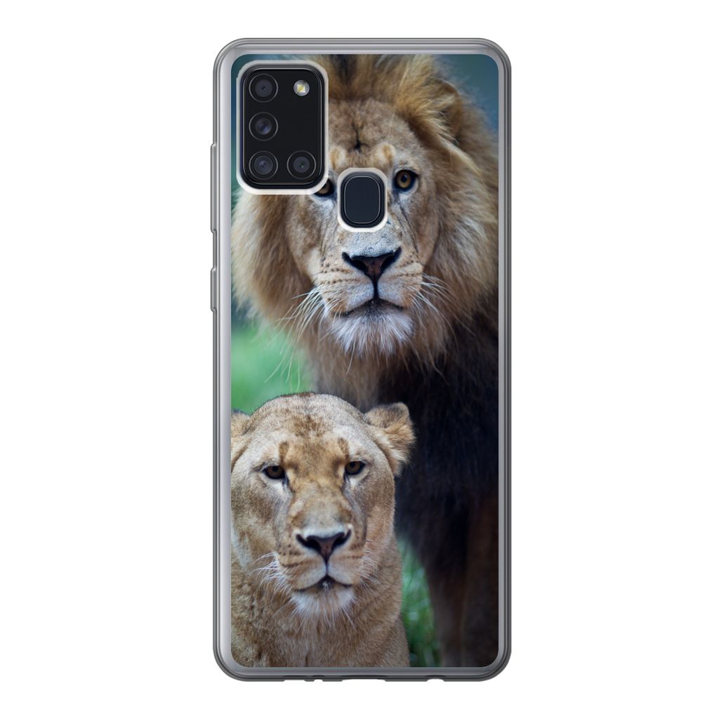 MuchoWow Handyhülle Schutzhülle Hülle für Samsung Galaxy A21s Porträt - Löwe Silikon Softcase Handy Hülle - Hartschale