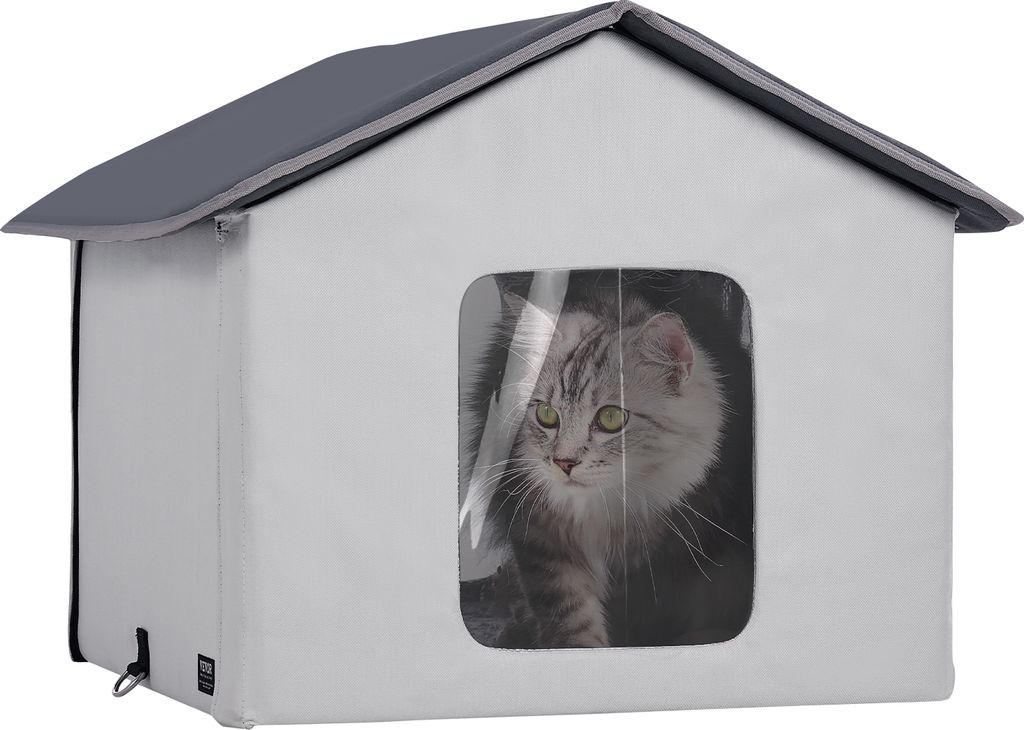 VEVOR Beheiztes Katzenhaus, Katzenunterschlupf für draußen mit einstellbarer Temperatur und Timer, faltbarer Katzenunterschlupf aus 600D Oxford-G...