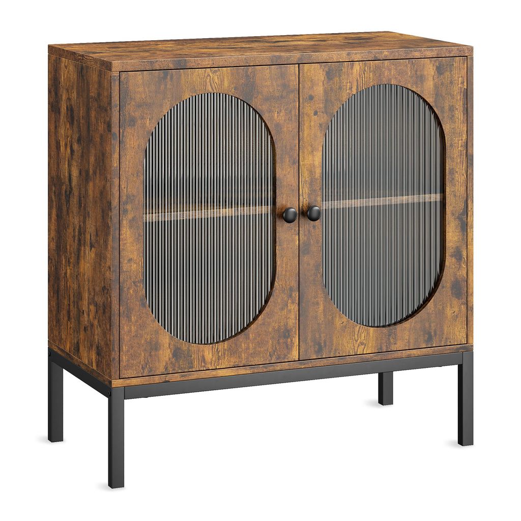 Sideboard-Buffetschrank Aufbewahrungsschrank mit Glastüren und verstellbaren Regalen Küchenschrank für Wohnzimmer, Esszimmer und Flur braun