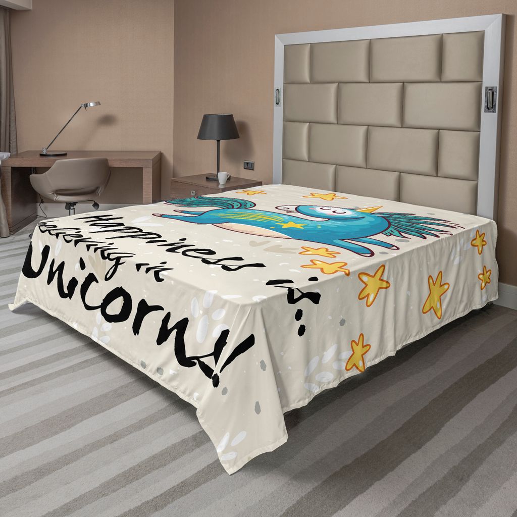 ABAKUHAUS Einhorn Bettlaken, Sterne Glück Freude Symbol Fantasie Tier, weiches bequemes oberes Bettlaken für ein dekoratives Bett 1 Stück 244 cm...
