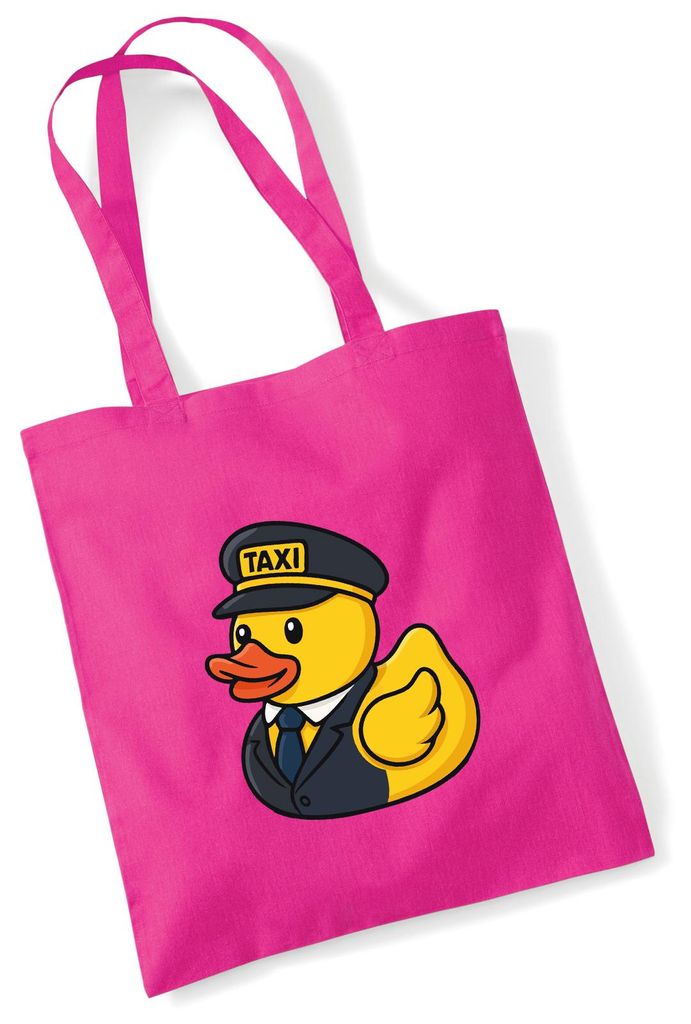 Huuraa Jutebeutel Quietscheente Taxi-Fahrer Gummiente Chauffeur 10 Liter Fuchsia Baumwolle Tasche Geschenkidee