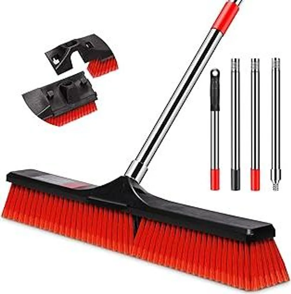 Scopa Myiosus con manico, 60 cm Grande scopa industriale/scopa per strade, testa rimovibile per esterni e interni (scuole, giardini, fabbriche), lunghezza 140 cm, colore rosso