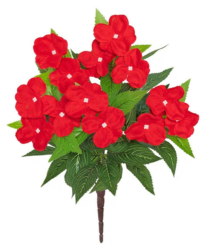 5 künstliche Impatiens-Blumensträuße für den Außenbereich, UV-beständige Kunstseidenblumen für Veranda, Garten, Fensterkasten, Pflanzgefäße