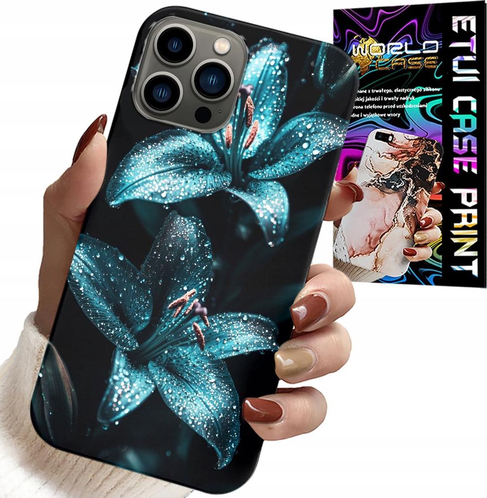 Etui Für Iphone 13 Pro Max - Türkis Lily Flowers Etui + Glas