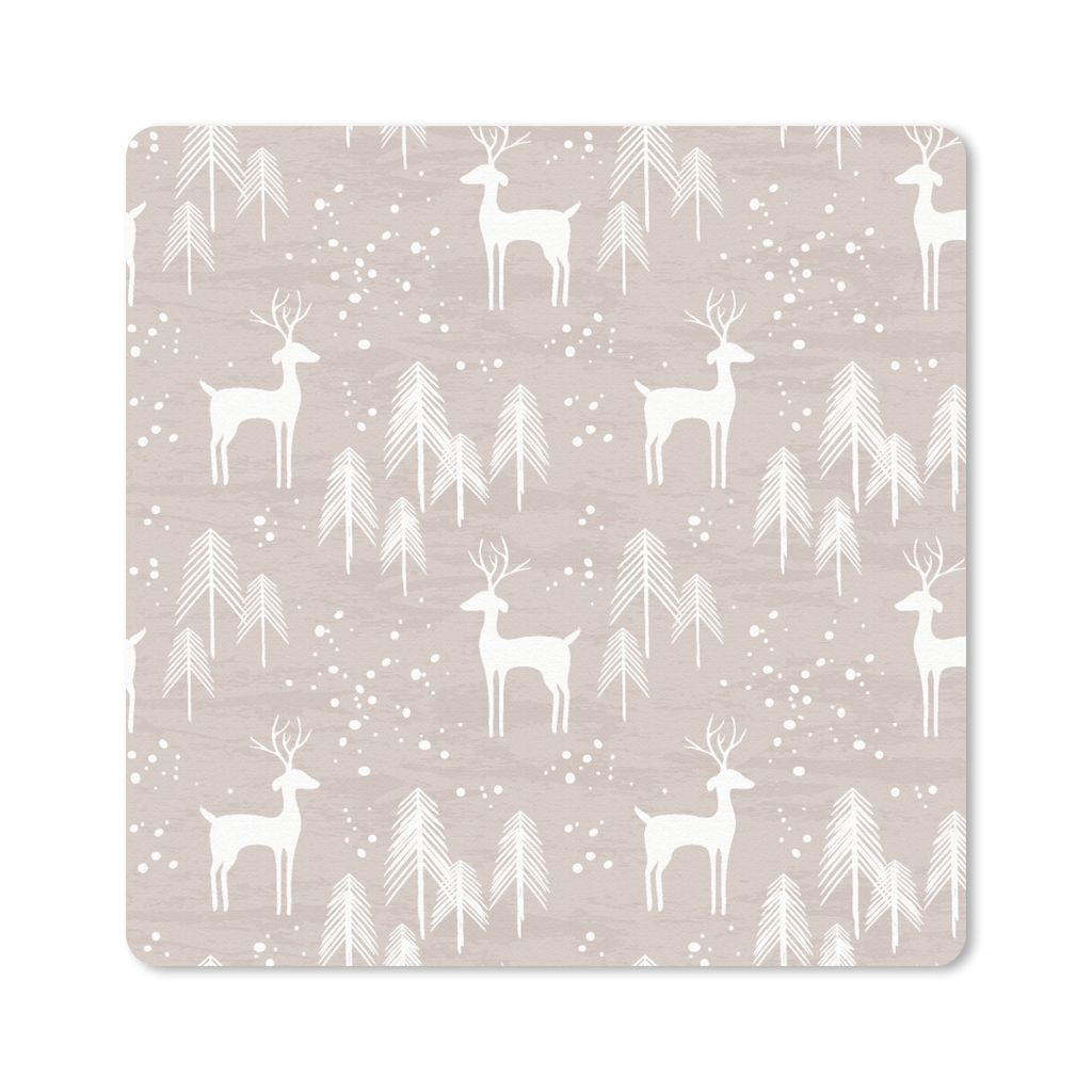 MuchoWow Mauspad Mousepad Muster - Hirsche - Weiß - Beige 30x30 cm - Mousepads - Maus Mat - Pad - Mausunterlage - Gaming