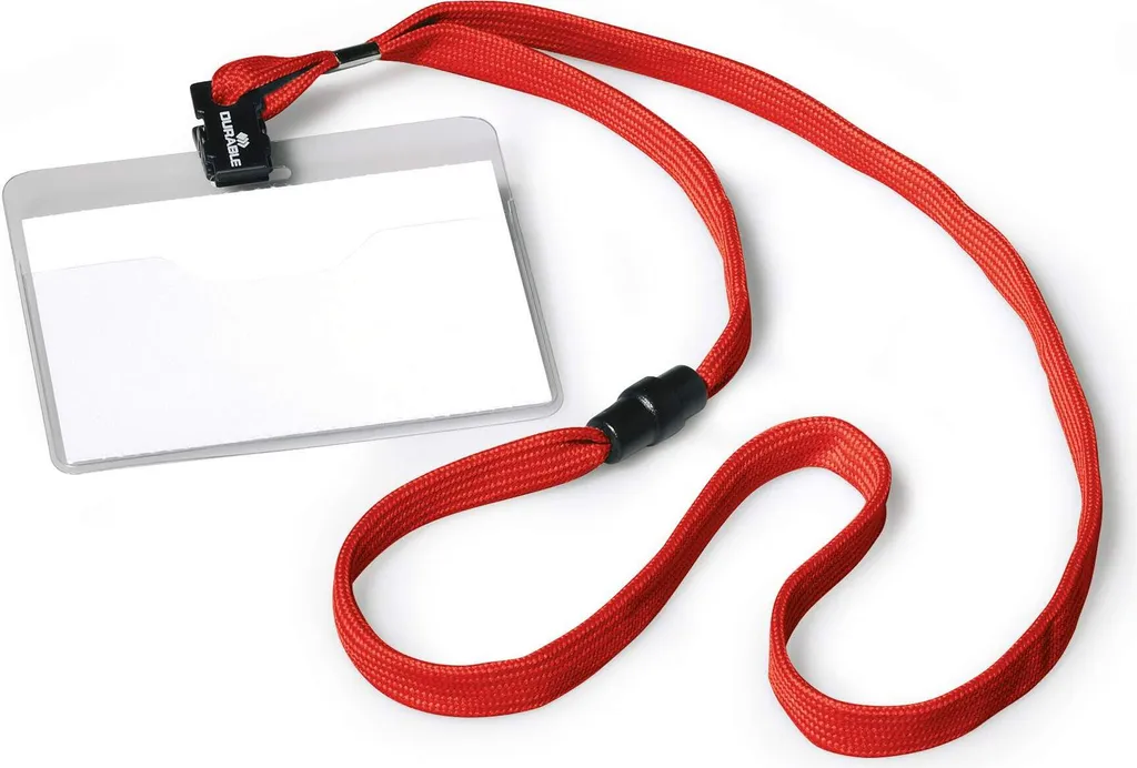 Pack 10 porte-badges pour visiteur avec cordon textile rouge 60x90 mm
