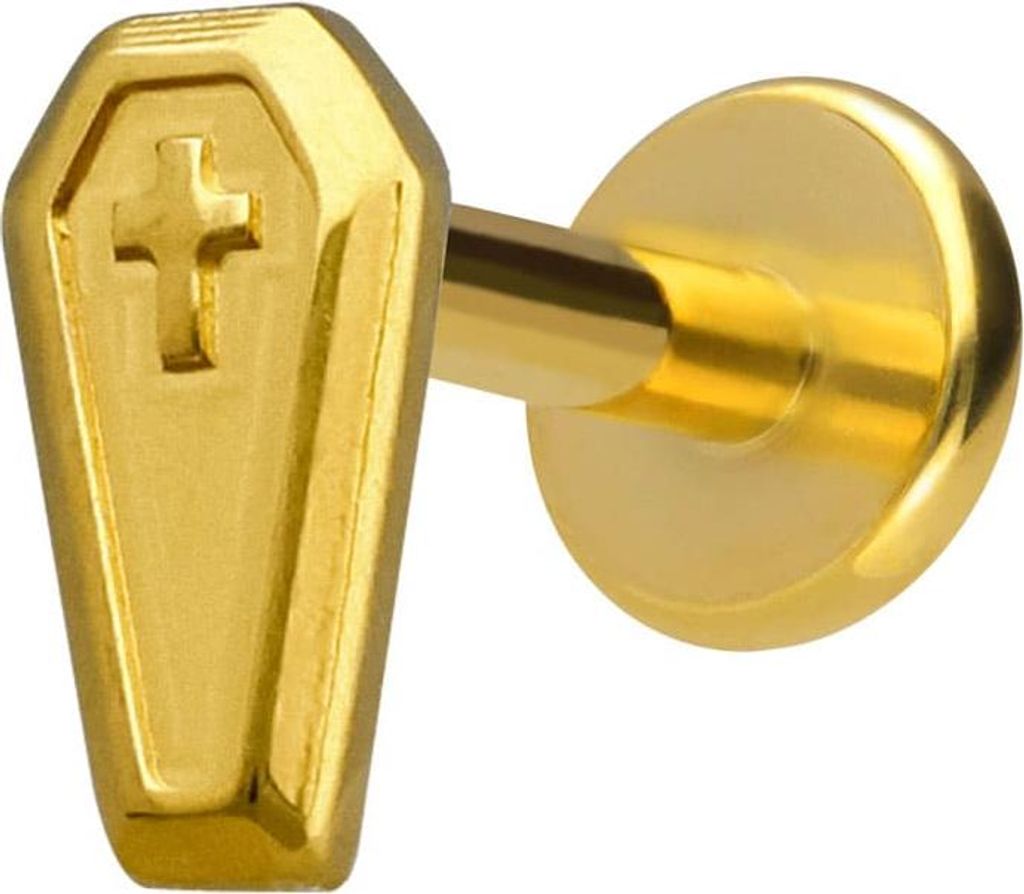Ohrpiercing, Nasenpiercing Titan Labret mit Innengewinde SARG Gold Stablänge: 8mm | Stabstärke: 1,6mm
