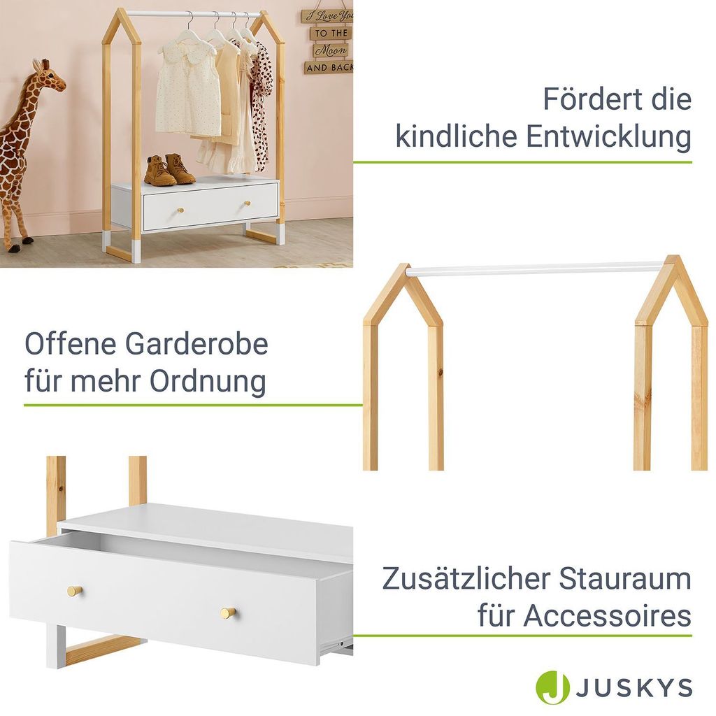 Juskys Filla Children's Clothes Rack Large Drawer Clothes Rail Open