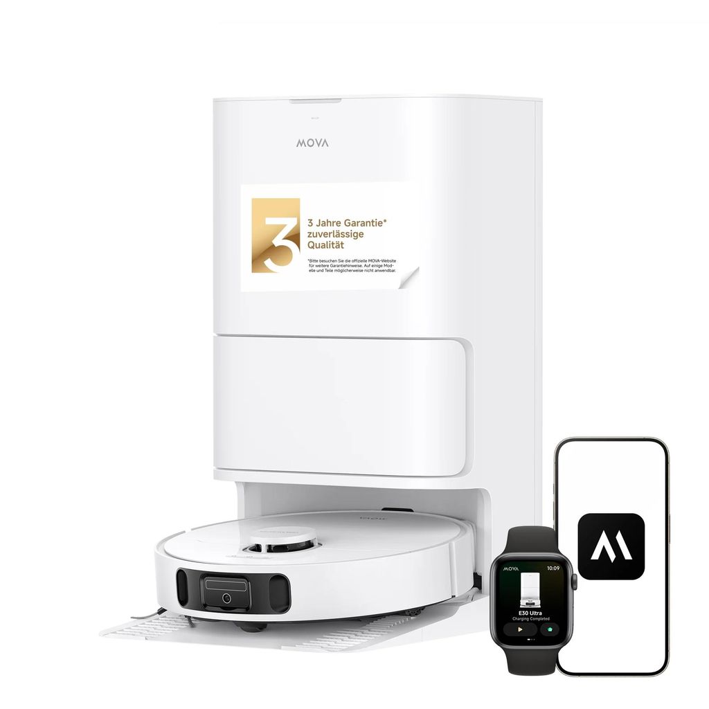 MOVA E30 Ultra Roboter-Staubsauger und Wischmopp, Automatische Entleerung und Selbstreinigung des Wischers,7000 Pa Saugleistung,10 mm Wischerlift
