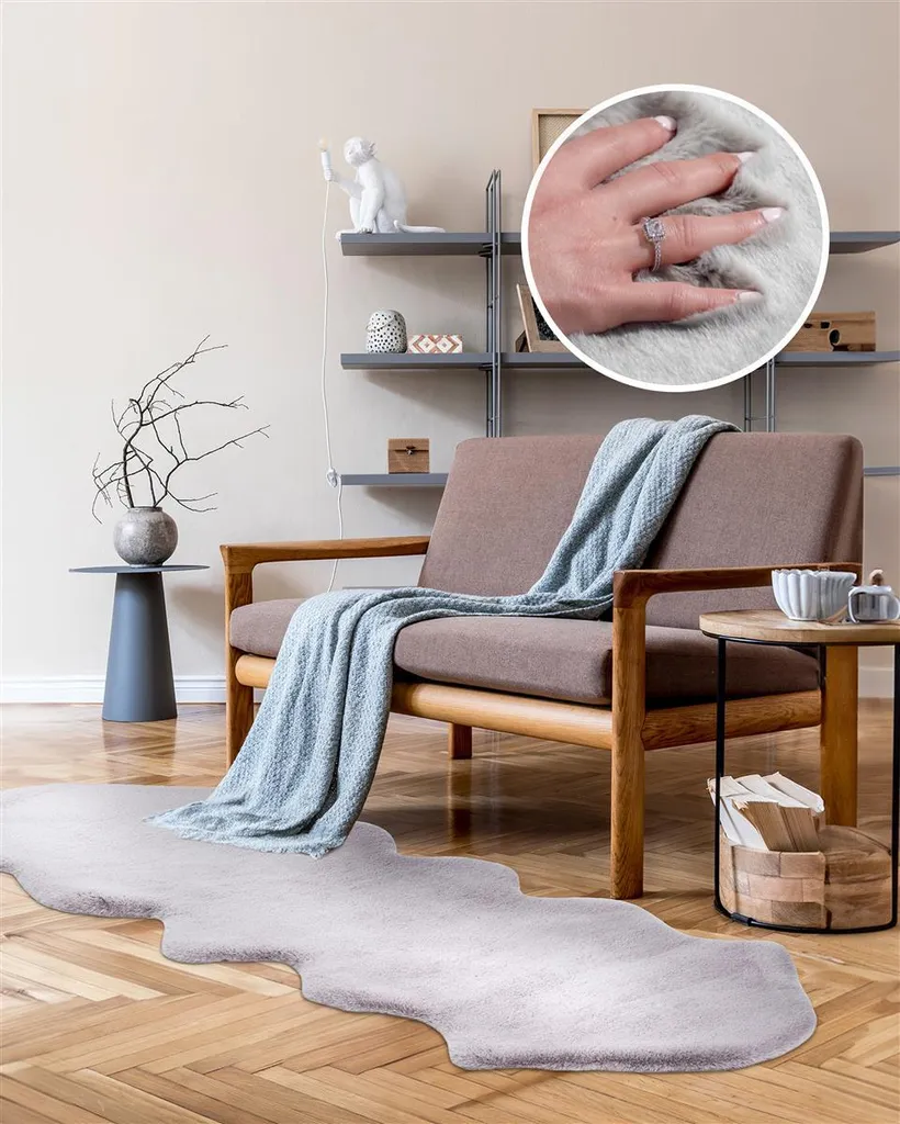 Tapis Qiyano Salon à Poils Longs Gris 60x180 cm Imitation Peau de Mouton