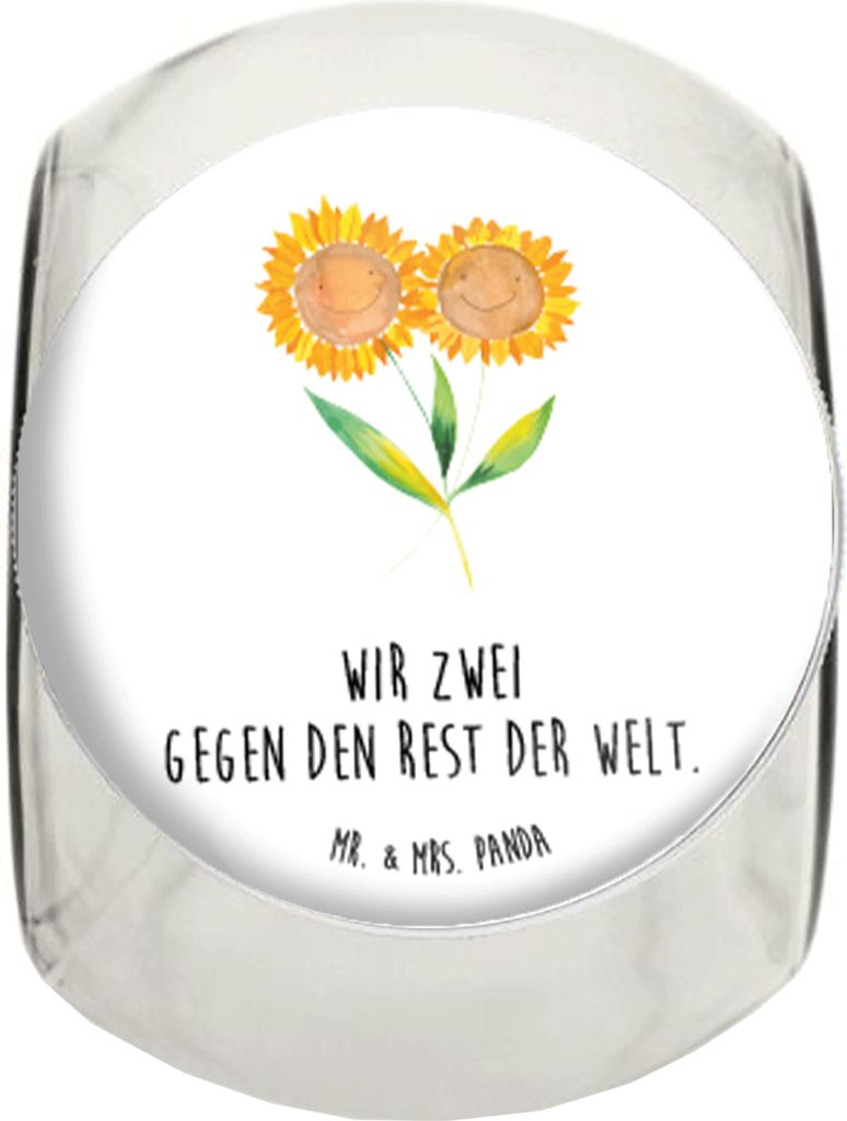 Mr. & Mrs. Panda Bonboniere Blume Sonnenblume L 870ml - Weiß - Geschenk, Sonnenblumen, Freundin, Best Friends, Lieblingsmensch, Süßigkeiten Glas...